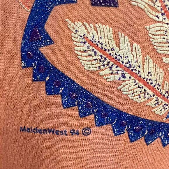 Anvil Sz L 1994 Maiden West Vtg Cotton Embroidered Indian Cactus Graphic T-Shirt - Picture 5 of 7